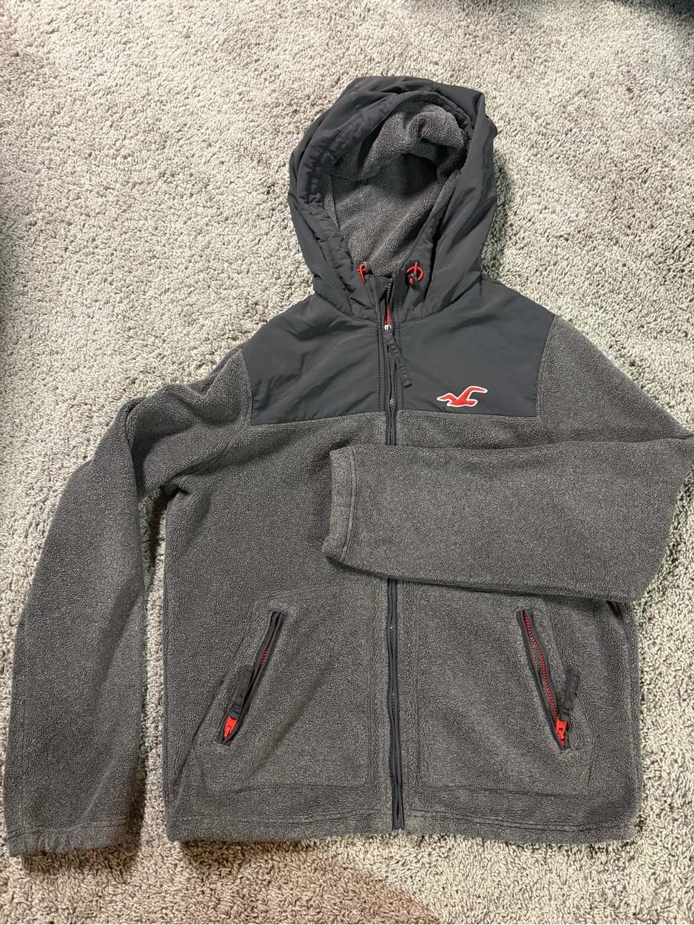 Mens Hollister Charcoal Gray Fleece Hooded Zip Jacket, XL